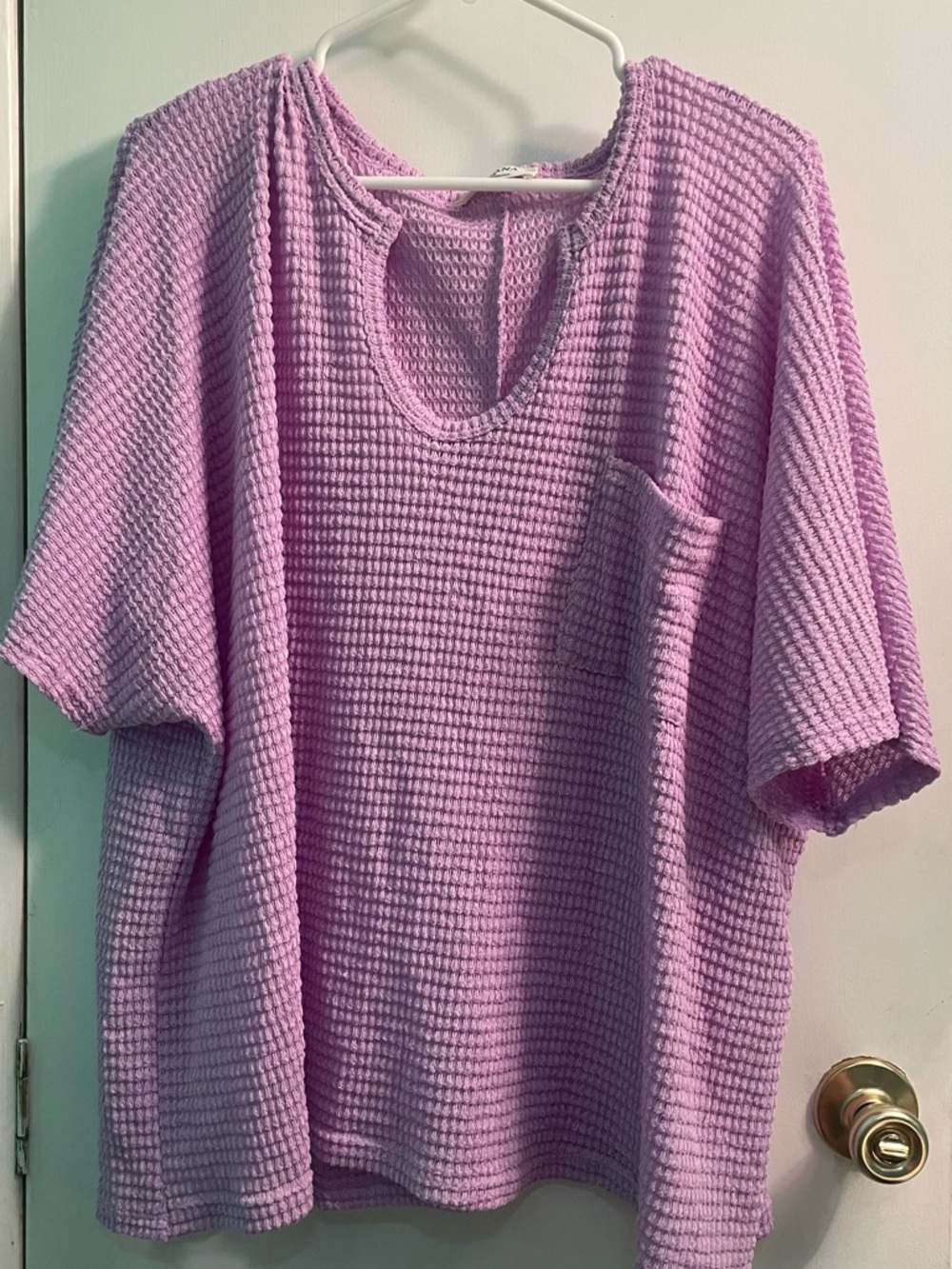 Zenana Lilac Waffle Knit Pocket Tee